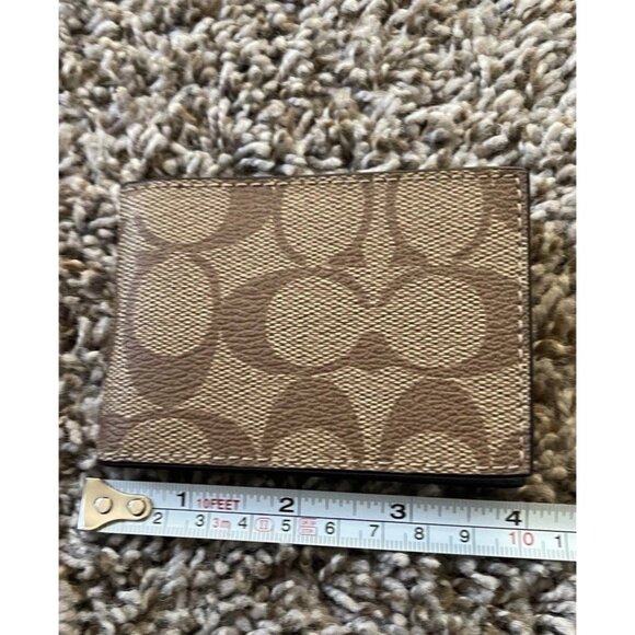 COACH Bi-fold Slim Card Case Signature Canvas Brown & Blue Insert For Wallet - Picture 4 of 14